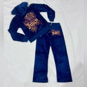 Juicy Couture Vintage - Navy Track Suit - Velour Set - Girls Size - 8 - NEW